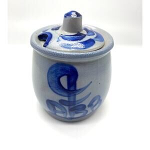 Vintage Pottery Salt Glaze‎ 3"h x 3"w Lidded Condiment pot